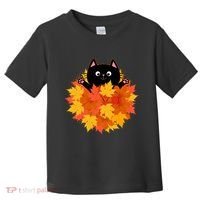 Cute Happy Black Cat Fall Autumn Leaves Toddler T-Shirt thumb 0