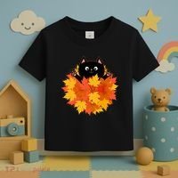 Cute Happy Black Cat Fall Autumn Leaves Toddler T-Shirt thumb 3