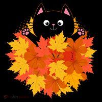 Cute Happy Black Cat Fall Autumn Leaves Kids Sweatshirt thumb 2
