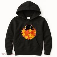 Cute Happy Black Cat Fall Autumn Leaves Kids Hoodie thumb 0