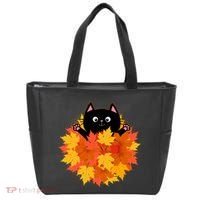 Cute Happy Black Cat Fall Autumn Leaves Tote Bag thumb 0