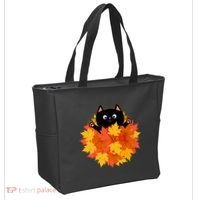 Cute Happy Black Cat Fall Autumn Leaves Tote Bag thumb 2