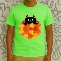 Cute Happy Black Cat Fall Autumn Leaves T-Shirt thumb 3