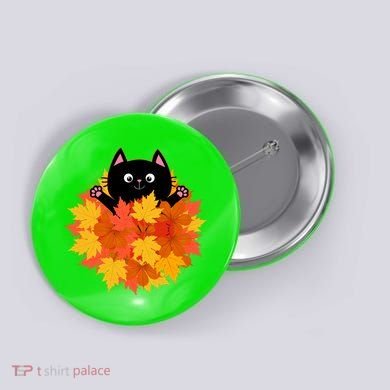 Cute Happy Black Cat Fall Autumn Leaves Button