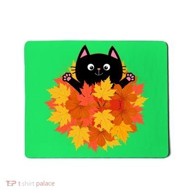 Cute Happy Black Cat Fall Autumn Leaves Mousepad