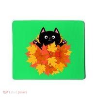 Cute Happy Black Cat Fall Autumn Leaves Mousepad thumb 0