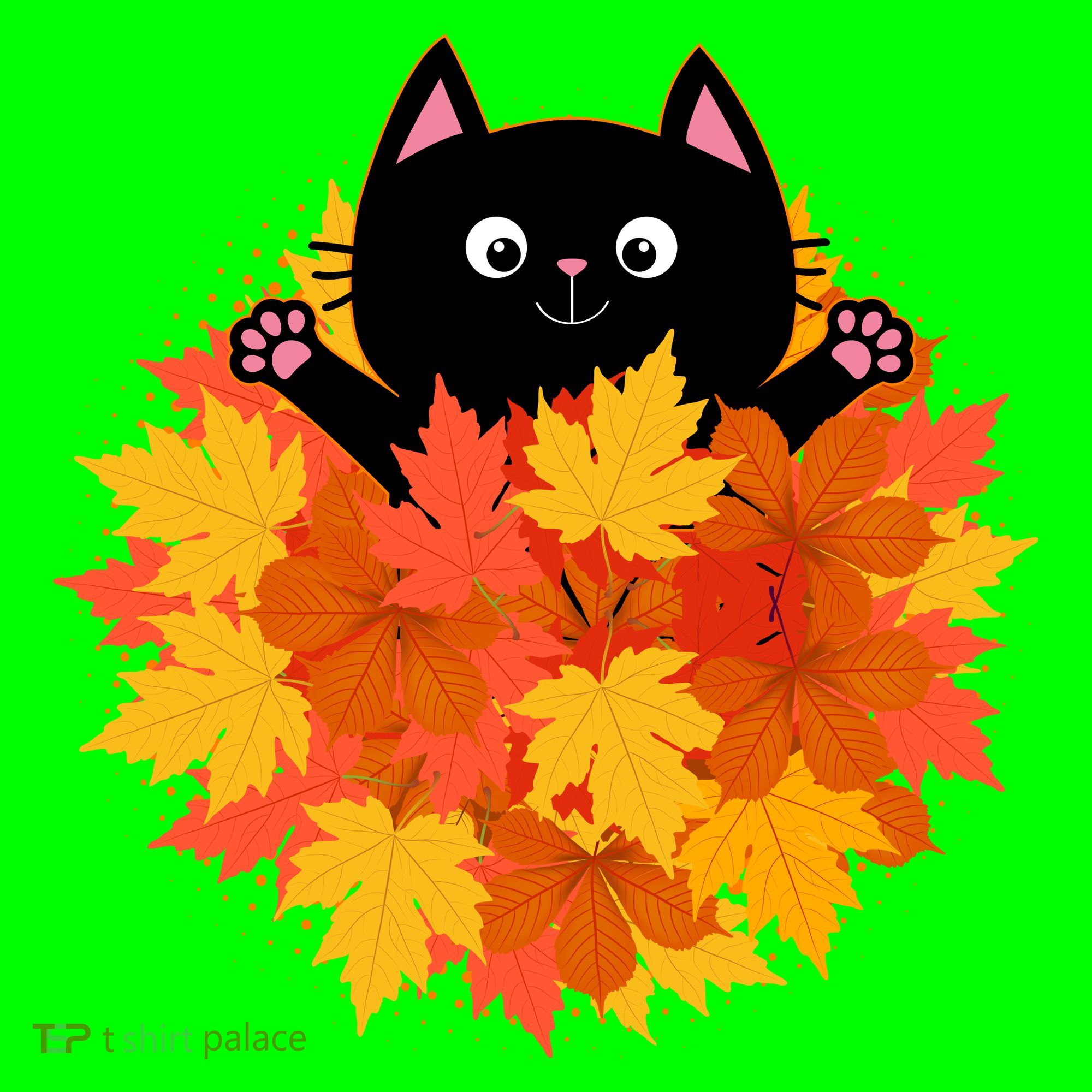 Cute Happy Black Cat Fall Autumn Leaves Mousepad
