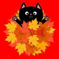 Cute Happy Black Cat Fall Autumn Leaves Santa Hat thumb 1