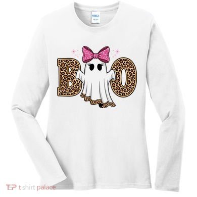 Cute Halloween Boo Ghost Vibes Spooky Season Women's Long Sleeve Shirt