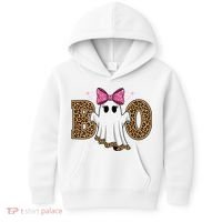 Cute Halloween Boo Ghost Vibes Spooky Season Kids Hoodie thumb 0