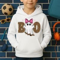 Cute Halloween Boo Ghost Vibes Spooky Season Kids Hoodie thumb 2