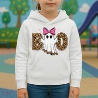 Cute Halloween Boo Ghost Vibes Spooky Season Kids Hoodie thumb 3