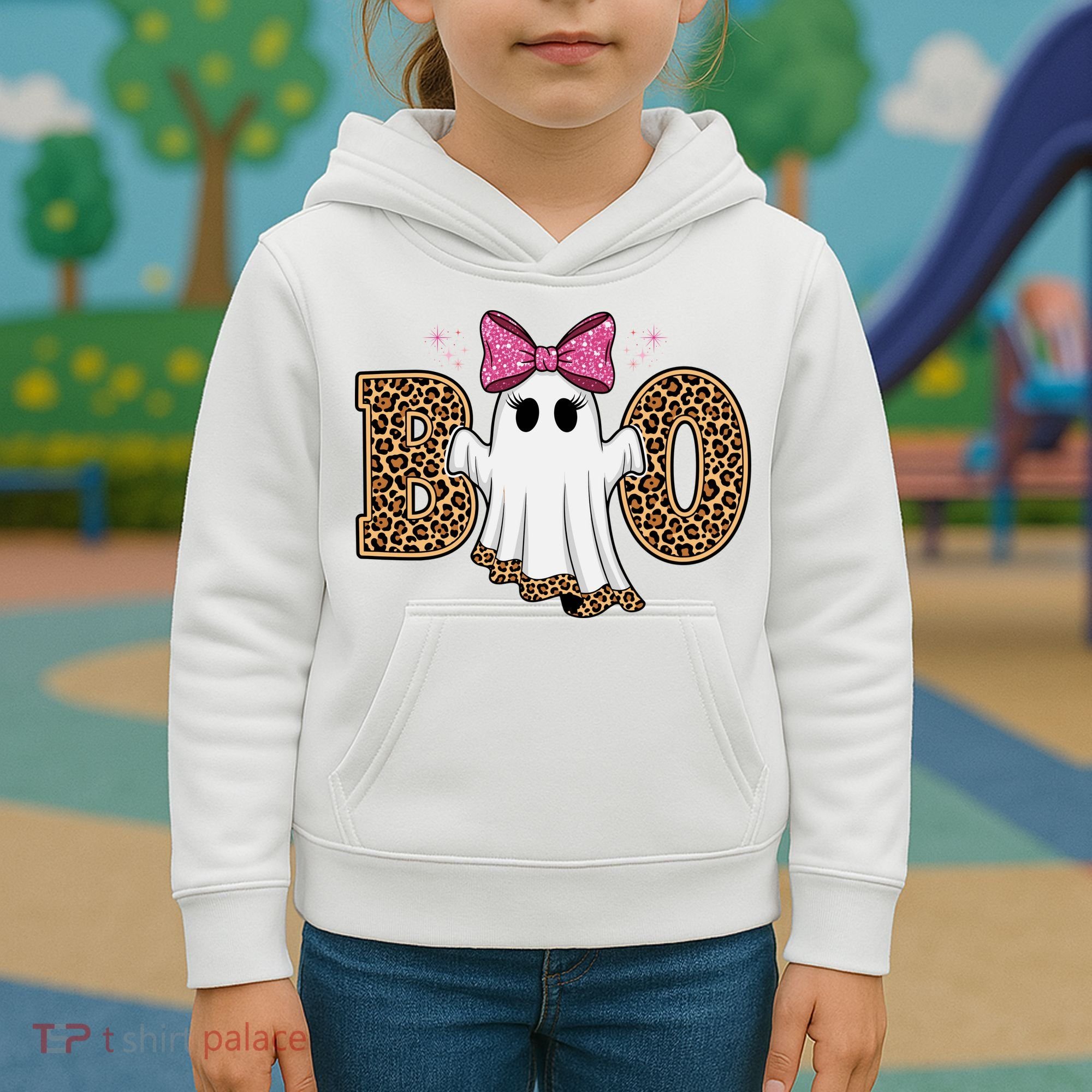 Cute Halloween Boo Ghost Vibes Spooky Season Kids Hoodie