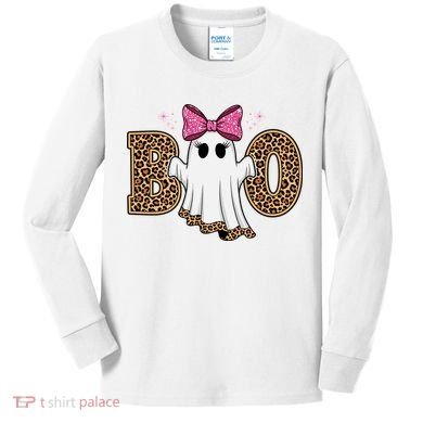 Cute Halloween Boo Ghost Vibes Spooky Season Kids Long Sleeve Shirt