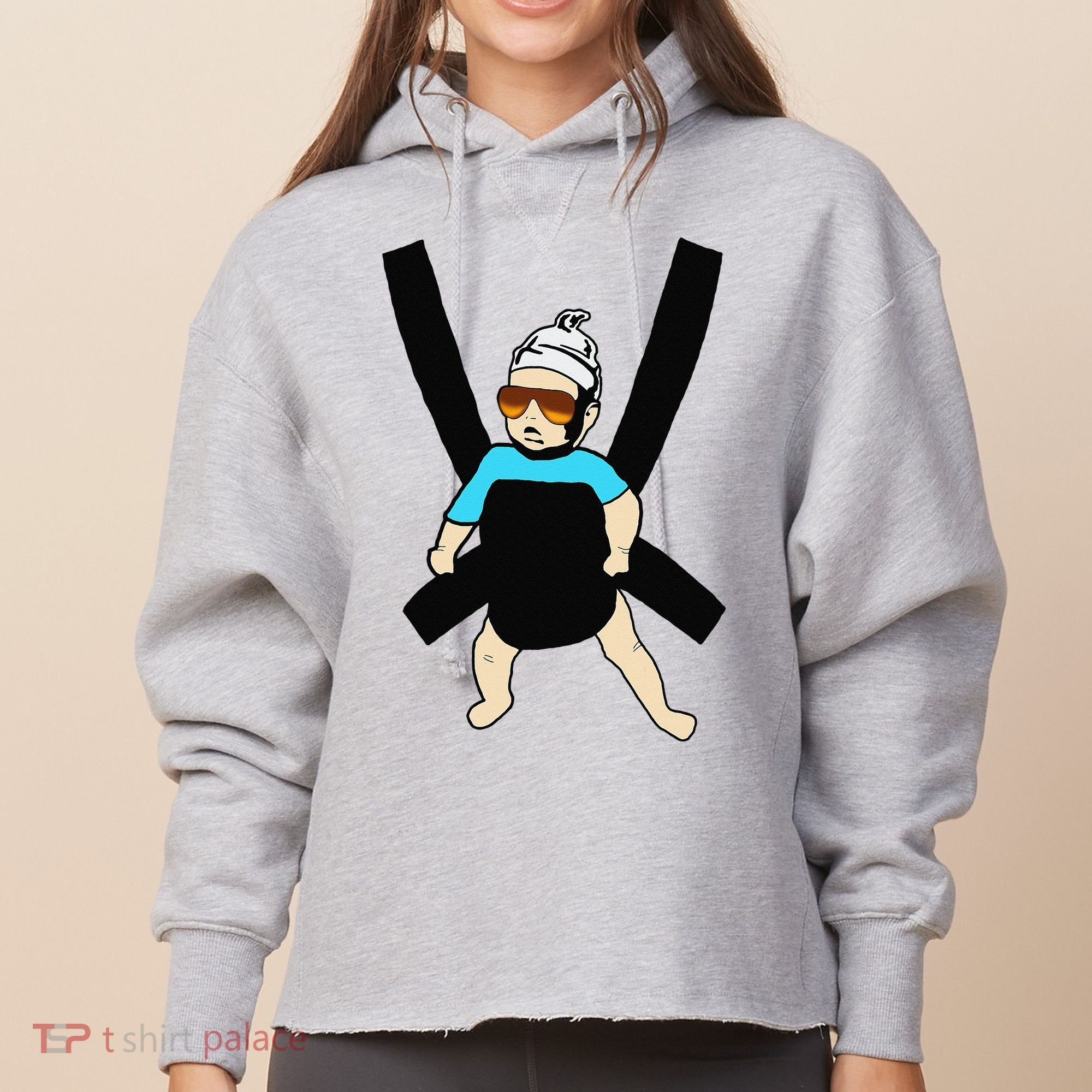 Carlos Hangover Baby with sunglasses in a strap Ladies Heavyweight Boxy Pullover Hoodie