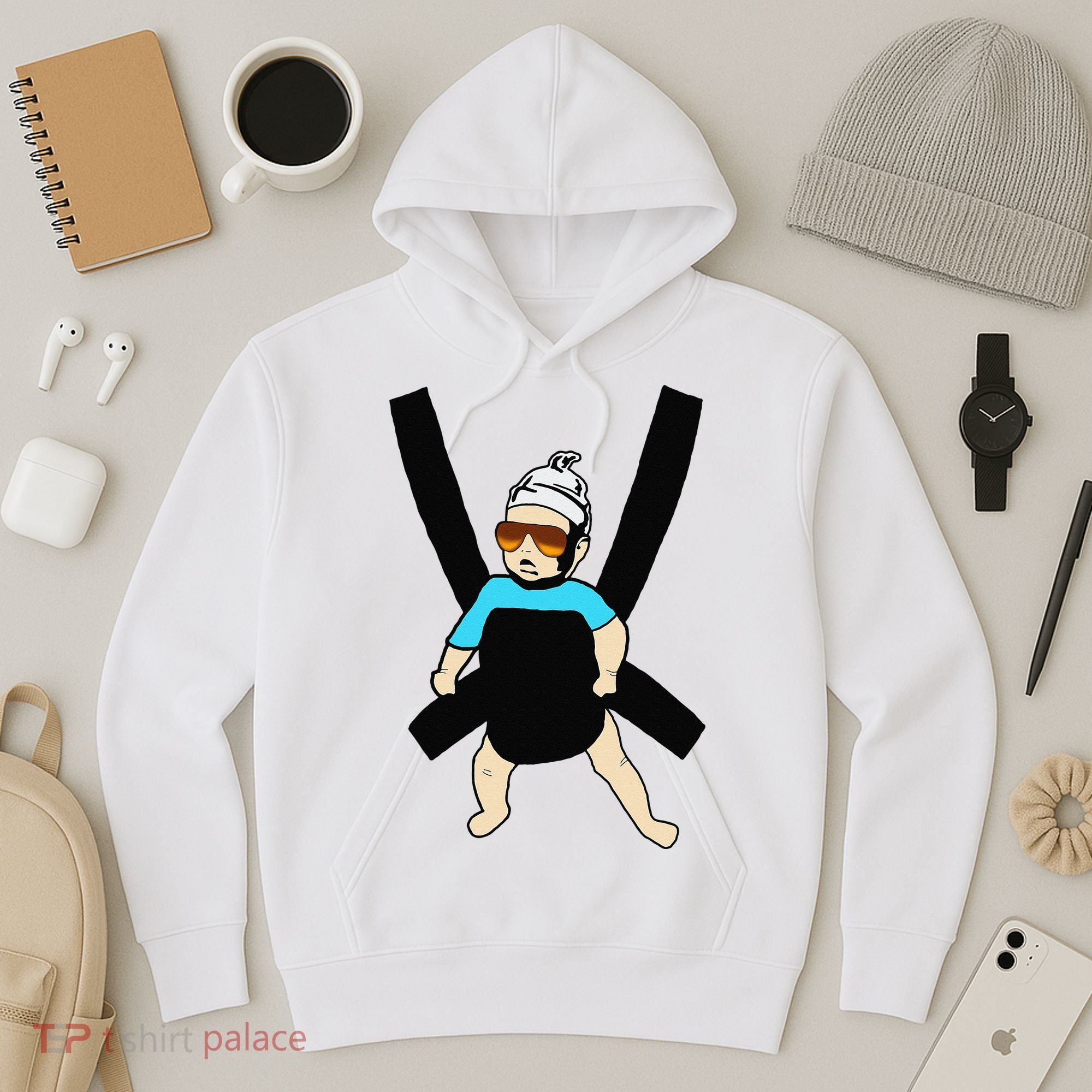 Carlos Hangover Baby with sunglasses in a strap Hoodie