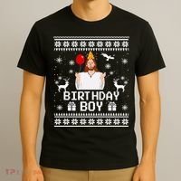 Christian Happy Birthday Jesus Birthday Boy Ugly Christmas Sweater T-Shirt thumb 3