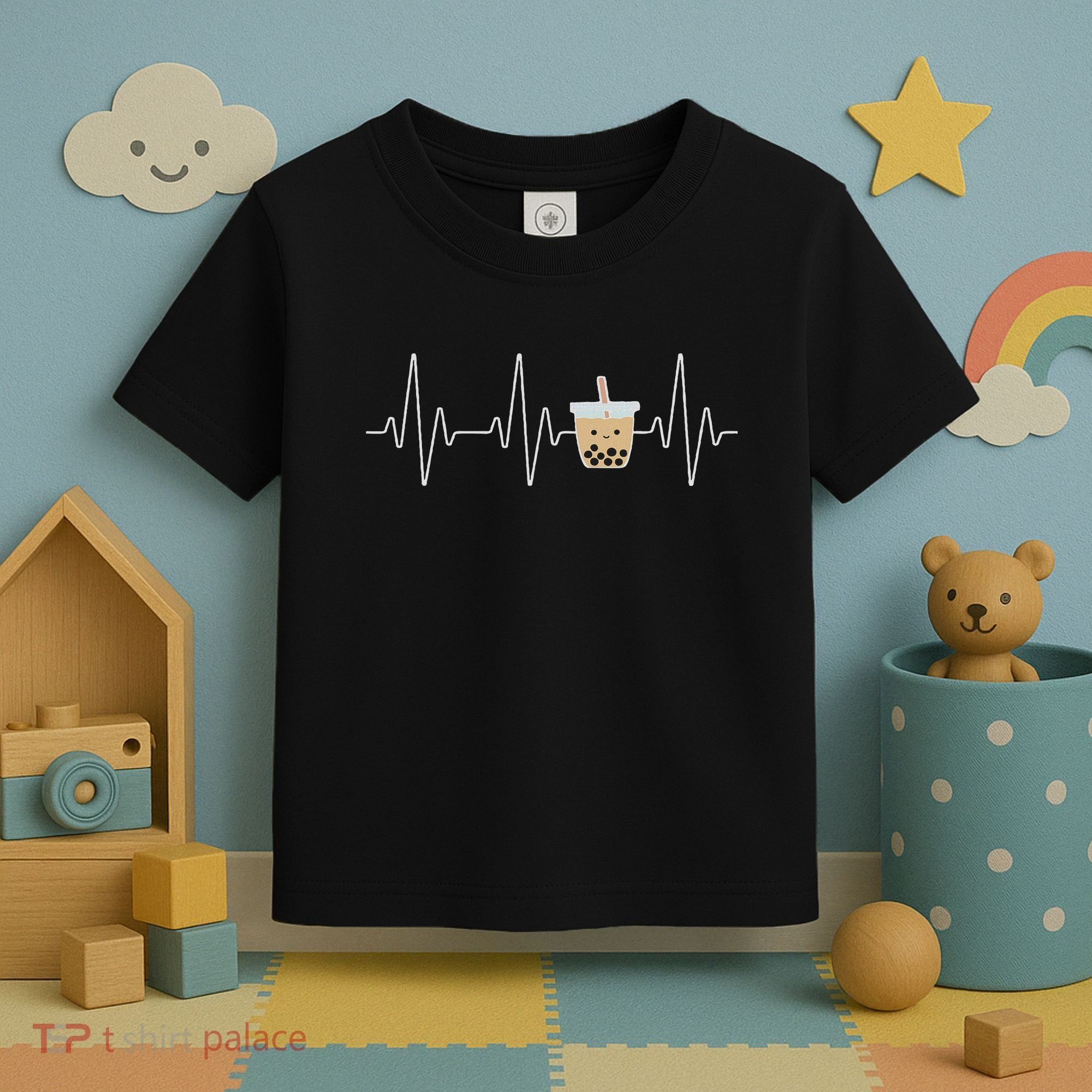 Cute Heartbeat Bubble Tea Boba Milk Tea Kawaii Gift Idea Toddler T-Shirt