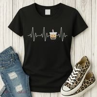 Cute Heartbeat Bubble Tea Boba Milk Tea Kawaii Gift Idea Women's T-Shirt thumb 3