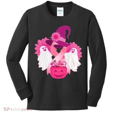 Cute Halloween Breast Cancer Awareness Kids Long Sleeve Shirt