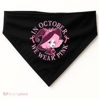 Cute Halloween Breast Cancer Awareness In October We Wear Pink Witch USA-Made Doggie Bandana thumb 0