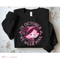 Cute Halloween Breast Cancer Awareness In October We Wear Pink Witch Sweatshirt thumb 2