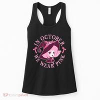 Cute Halloween Breast Cancer Awareness In October We Wear Pink Witch Women's Tank Top thumb 0