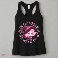 Cute Halloween Breast Cancer Awareness In October We Wear Pink Witch Women's Tank Top thumb 3