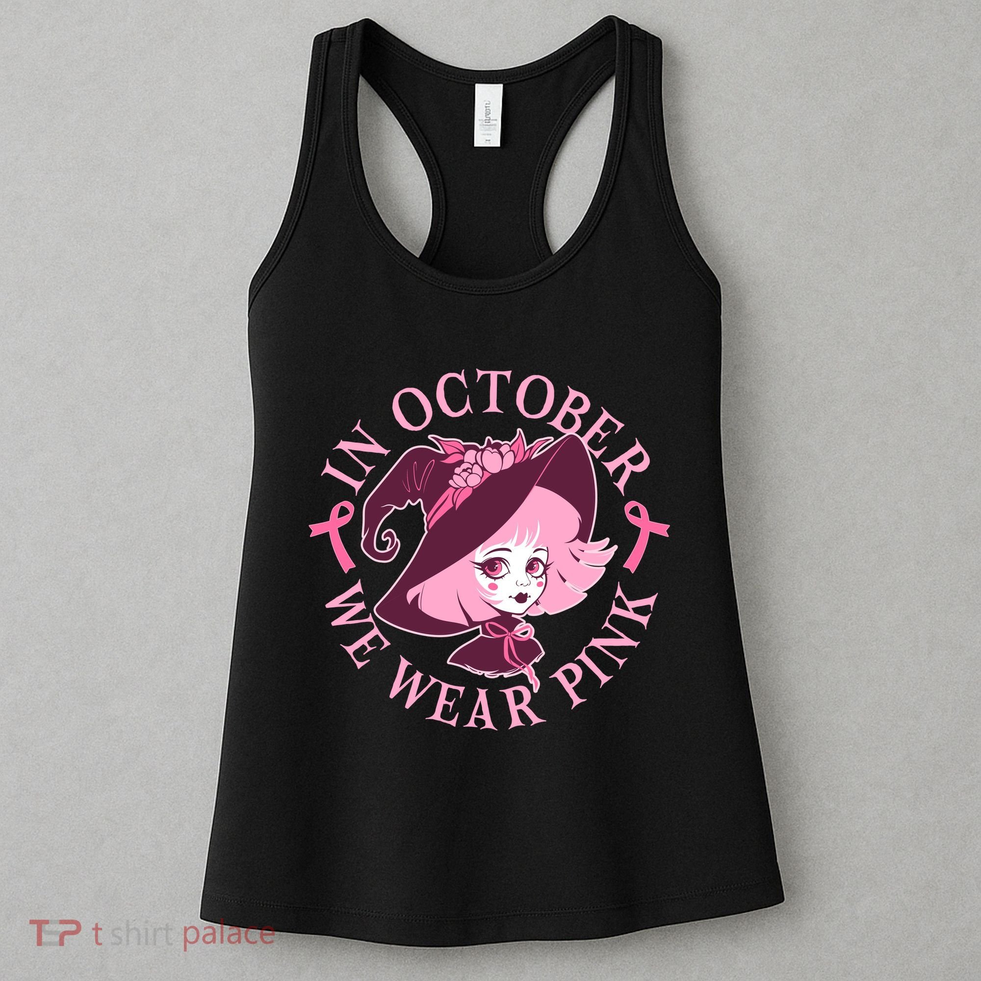 Cute Halloween Breast Cancer Awareness In October We Wear Pink Witch Women's Tank Top