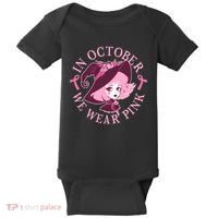 Cute Halloween Breast Cancer Awareness In October We Wear Pink Witch Baby Bodysuit thumb 0