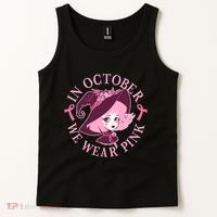 Cute Halloween Breast Cancer Awareness In October We Wear Pink Witch Tank Top thumb 2