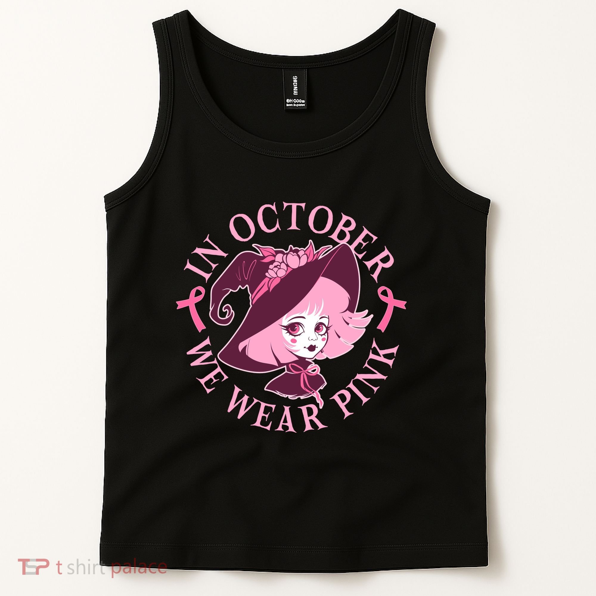 Cute Halloween Breast Cancer Awareness In October We Wear Pink Witch Tank Top