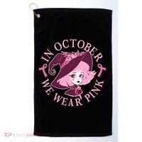 Cute Halloween Breast Cancer Awareness In October We Wear Pink Witch Golf Towel thumb 0