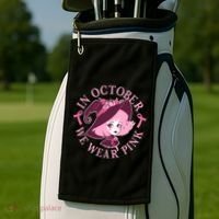 Cute Halloween Breast Cancer Awareness In October We Wear Pink Witch Golf Towel thumb 2