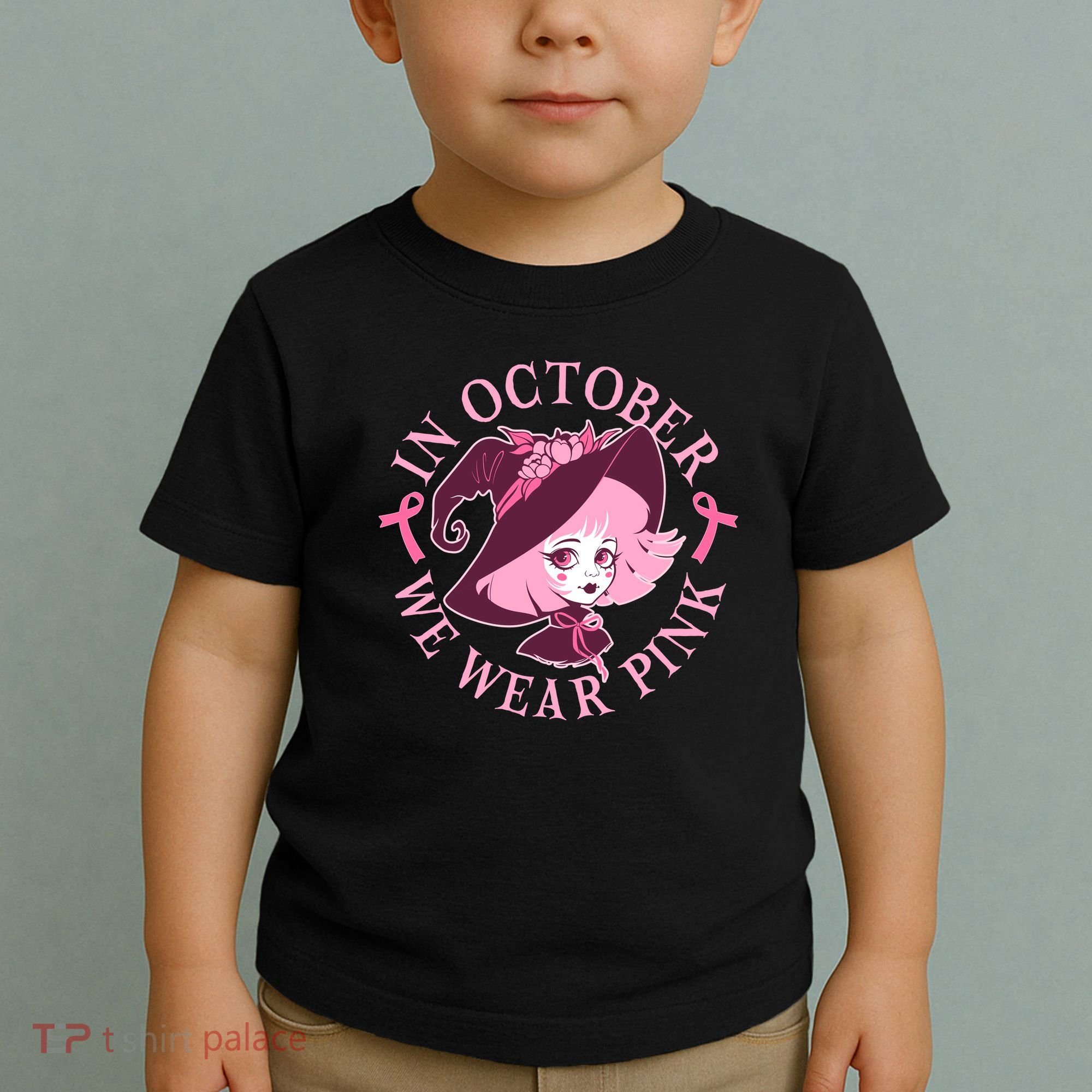 Cute Halloween Breast Cancer Awareness In October We Wear Pink Witch Toddler T-Shirt