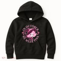 Cute Halloween Breast Cancer Awareness In October We Wear Pink Witch Kids Hoodie thumb 0