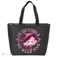 Cute Halloween Breast Cancer Awareness In October We Wear Pink Witch Tote Bag thumb 0