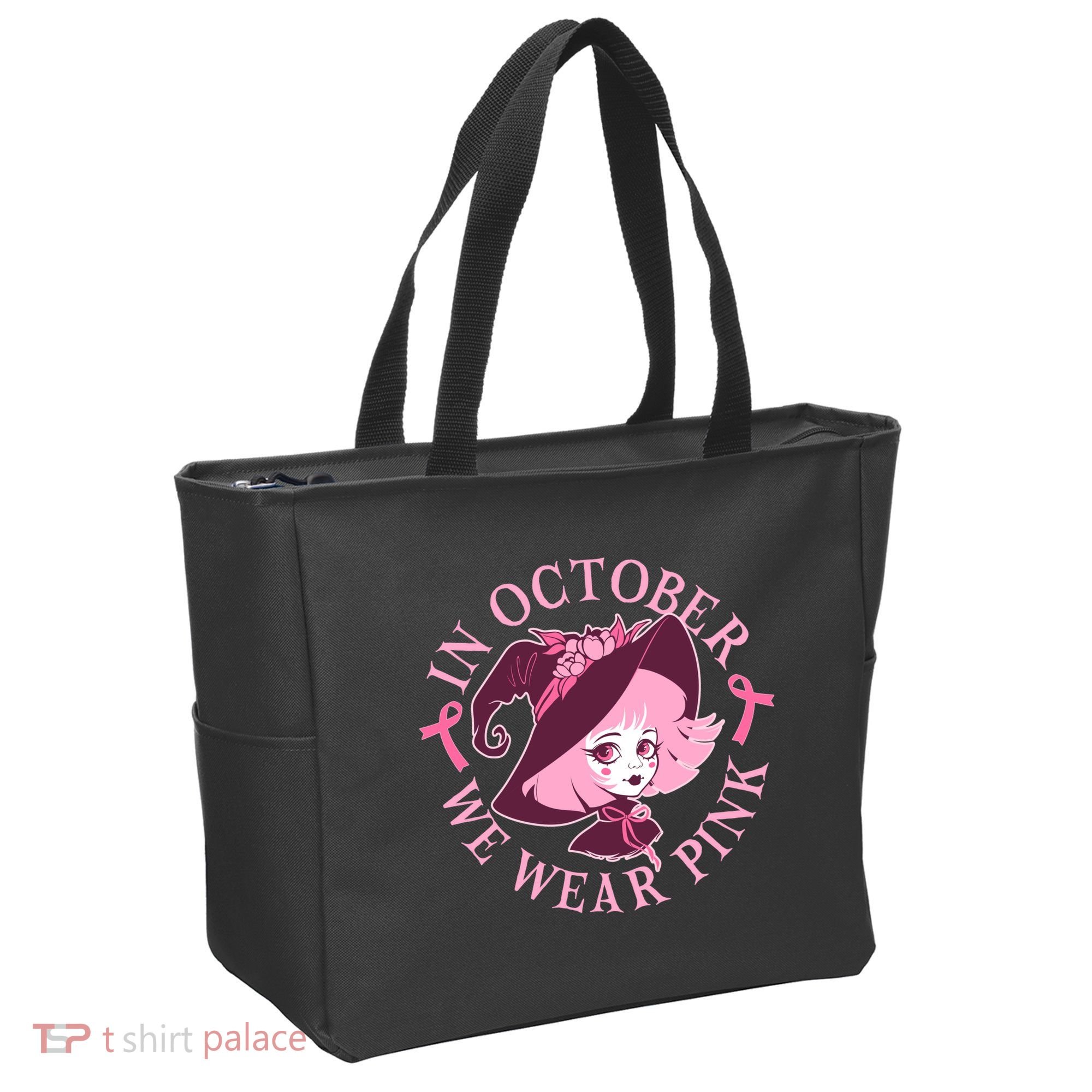 Cute Halloween Breast Cancer Awareness In October We Wear Pink Witch Tote Bag