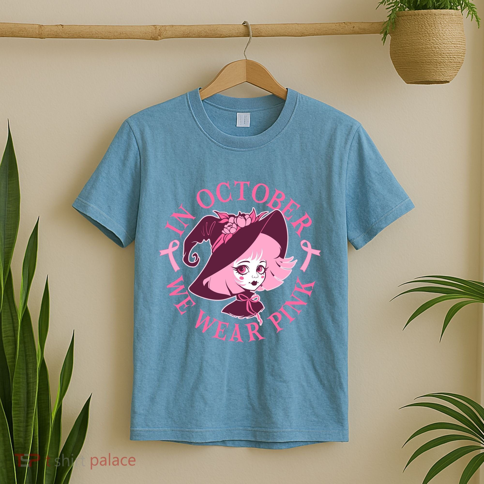 Cute Halloween Breast Cancer Awareness In October We Wear Pink Witch T-Shirt