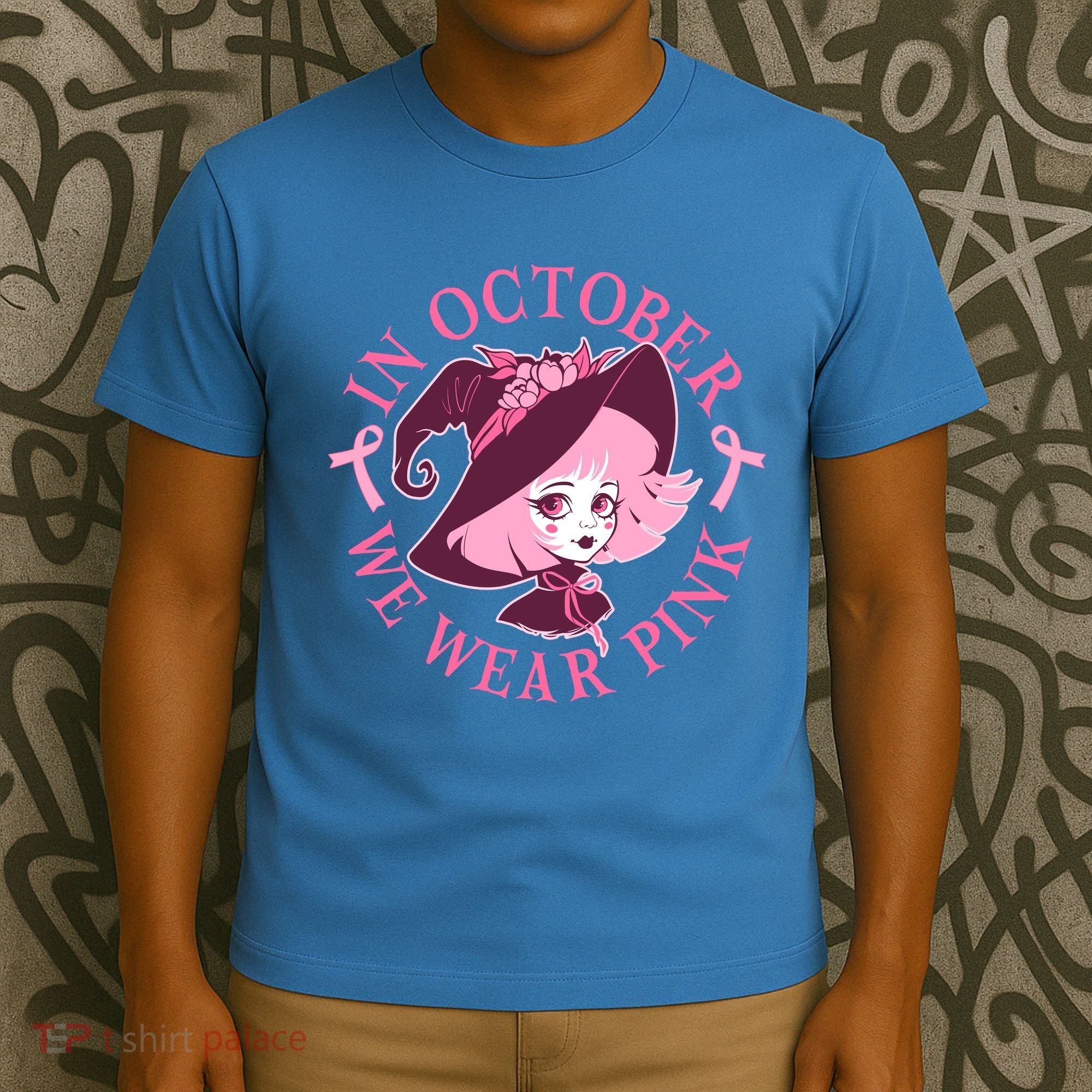 Cute Halloween Breast Cancer Awareness In October We Wear Pink Witch T-Shirt