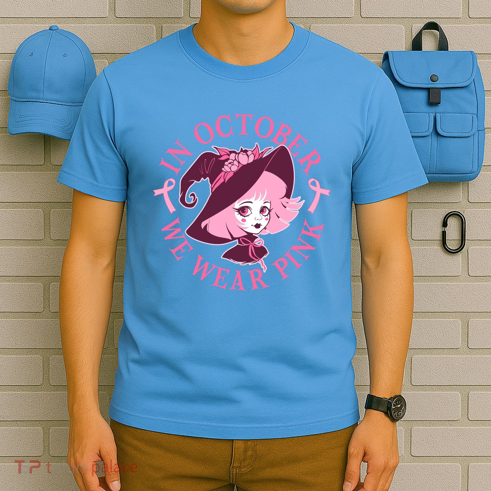 Cute Halloween Breast Cancer Awareness In October We Wear Pink Witch T-Shirt