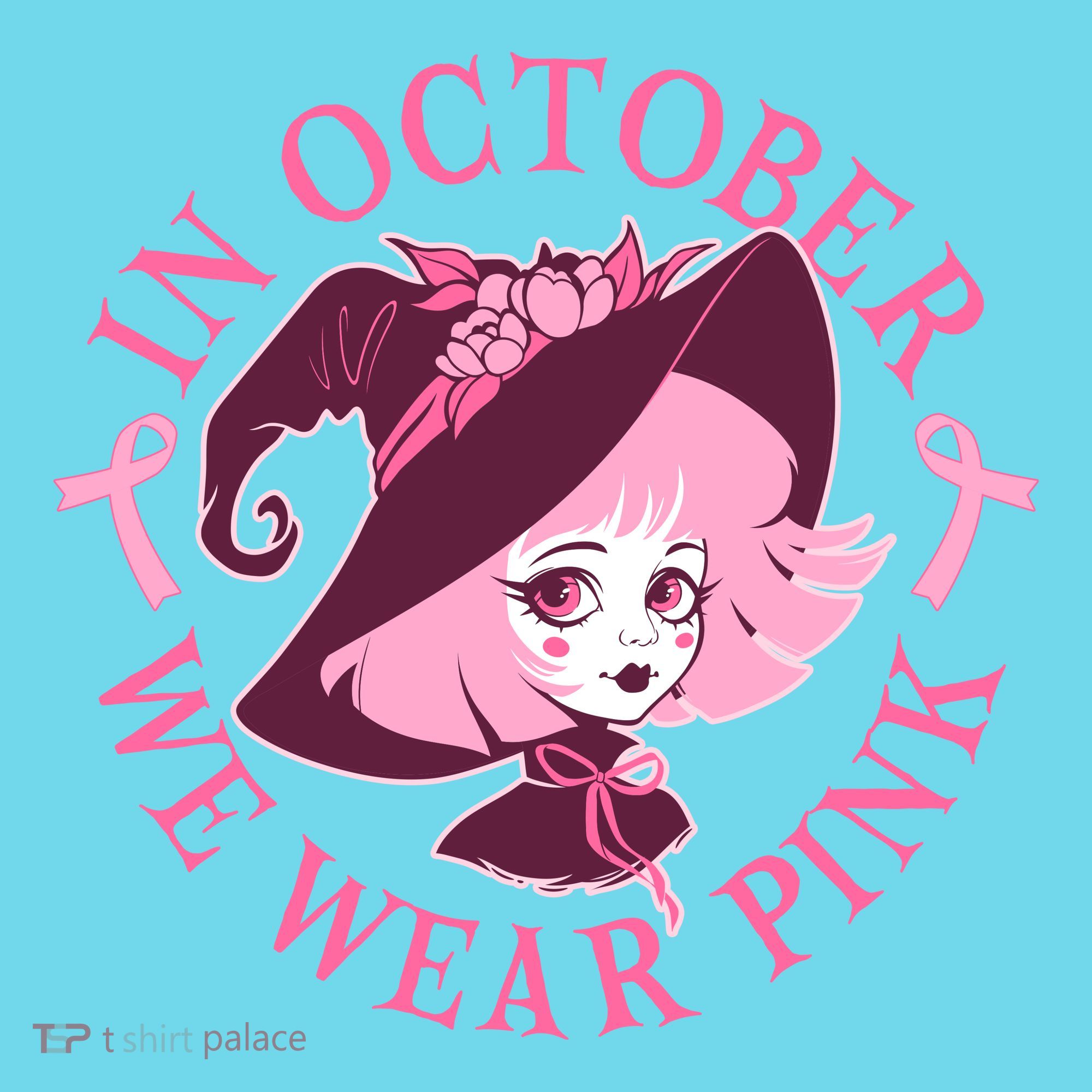 Cute Halloween Breast Cancer Awareness In October We Wear Pink Witch T-Shirt