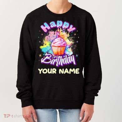 Cute Happy Birthday Graffiti Cupcake Personalized Custom Name Women's Sweatshirt