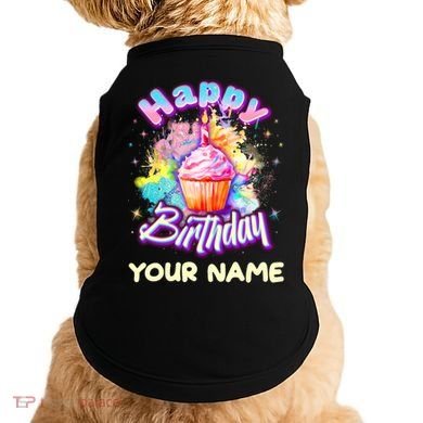 Cute Happy Birthday Graffiti Cupcake Personalized Custom Name Doggie Tank