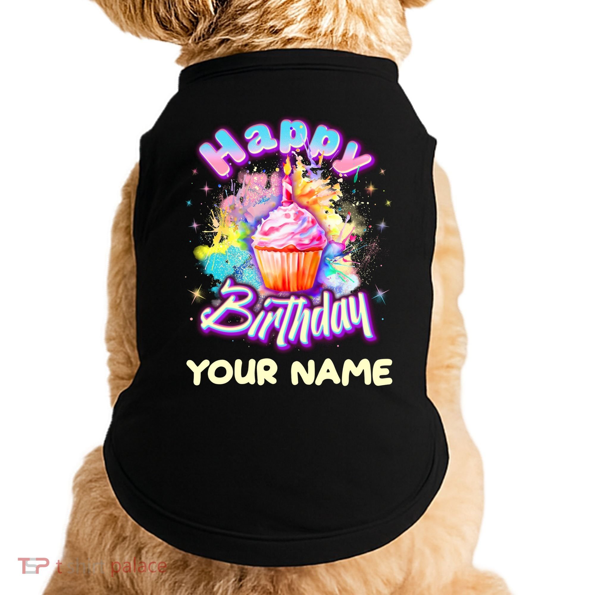 Cute Happy Birthday Graffiti Cupcake Personalized Custom Name Doggie Tank