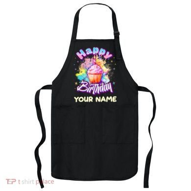 Cute Happy Birthday Graffiti Cupcake Personalized Custom Name Apron