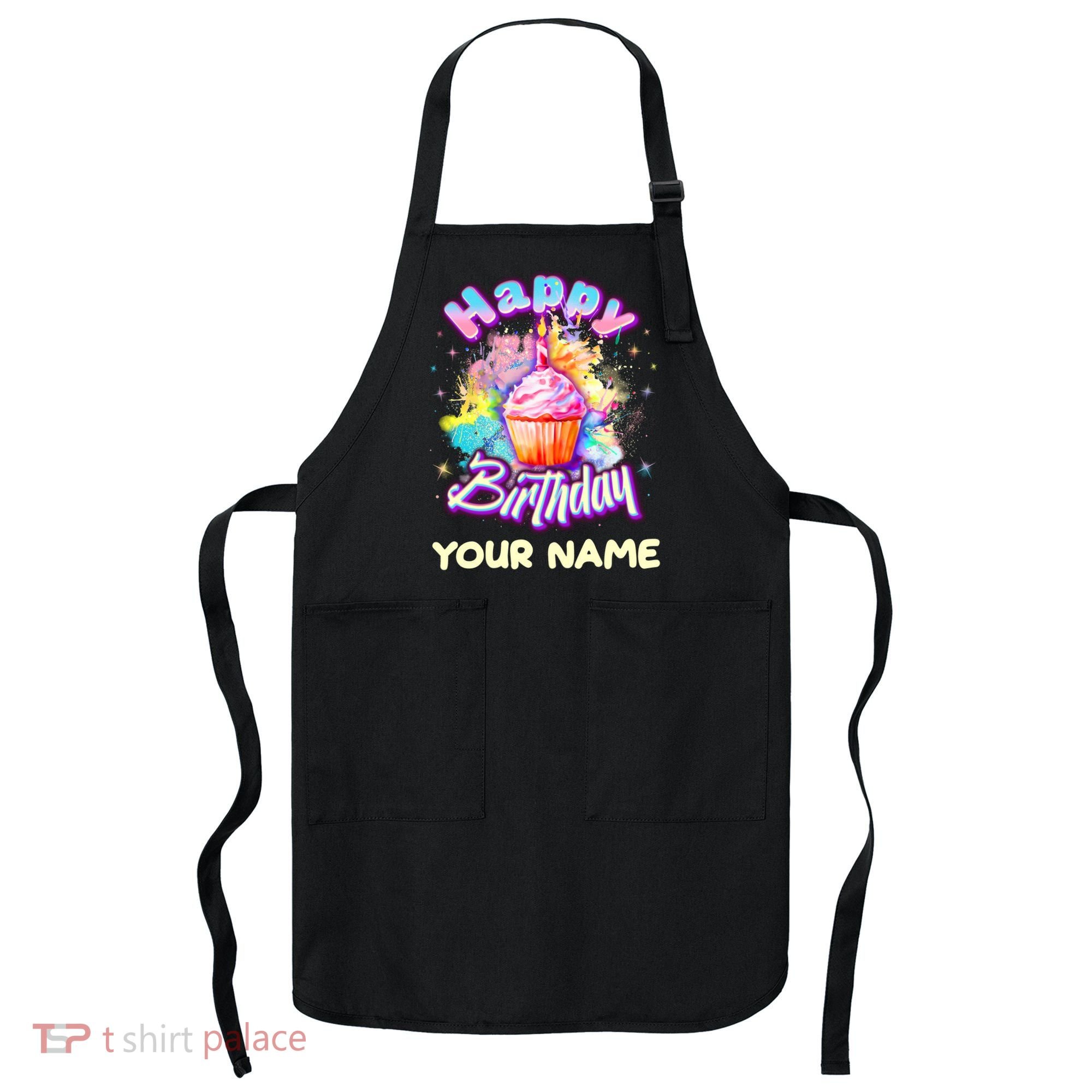 Cute Happy Birthday Graffiti Cupcake Personalized Custom Name Apron