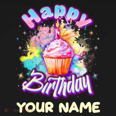 Cute Happy Birthday Graffiti Cupcake Personalized Custom Name Apron
