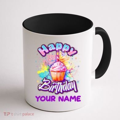 Cute Happy Birthday Graffiti Cupcake Personalized Custom Name Coffee Mug back