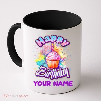Cute Happy Birthday Graffiti Cupcake Personalized Custom Name Coffee Mug